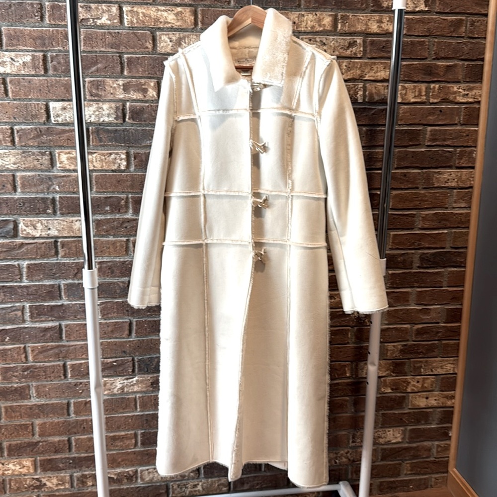 White House Black Market Off-White Long Suede Teddy Coat